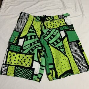 Exist Shorts Mens L Black/Yellow Swim‎ Trunk 100% Polyster